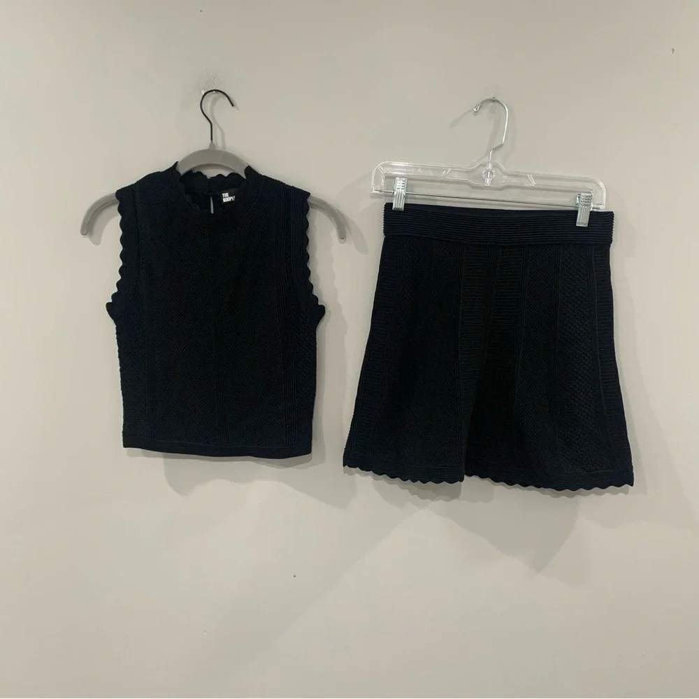 ✅ NWT The Kooples Set Openwork Knit Tank & Short Knit Skirt Scallop in Black - Picture 6 of 15